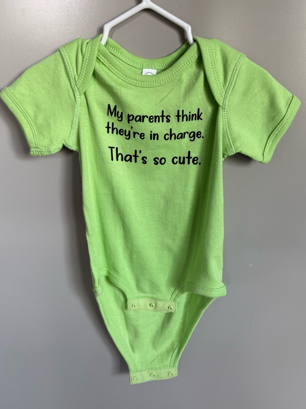 Rabbit Skins Lime Green Baby One-Piece Bodysuit with Black Text
